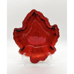 Vintage Anchor Hocking Maple Leaf Dish Candy Bowl 6.5" Ruby Red Trinket Holiday
